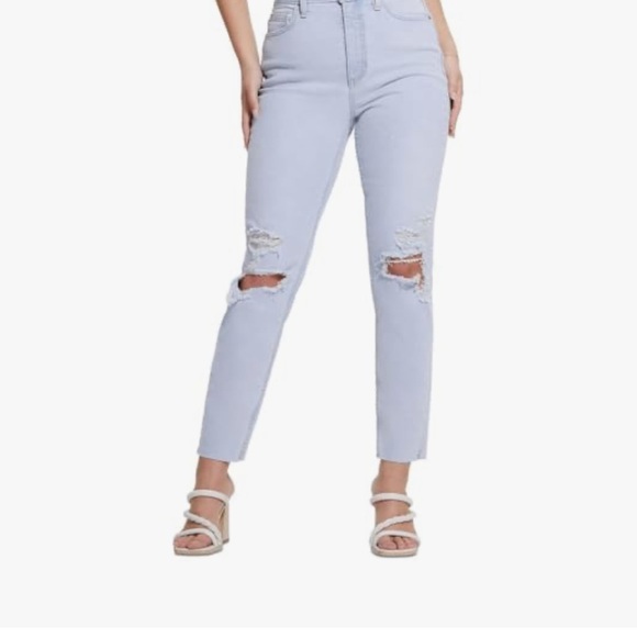 GUESS Womens Destroyed High Rise Mom Jeans - Picture 8 of 9
